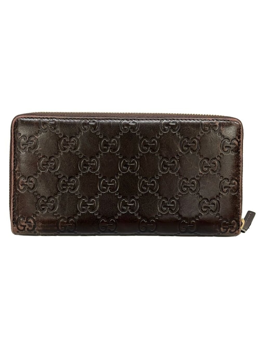 Gucci Wallet Guccissima Line Metal Bar Dark Brown Zip Around Leather - Picture 2 of 8